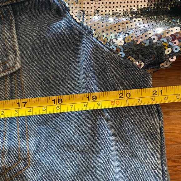 Distressed denim with sequined sleeves jacket - Picture 8 of 15